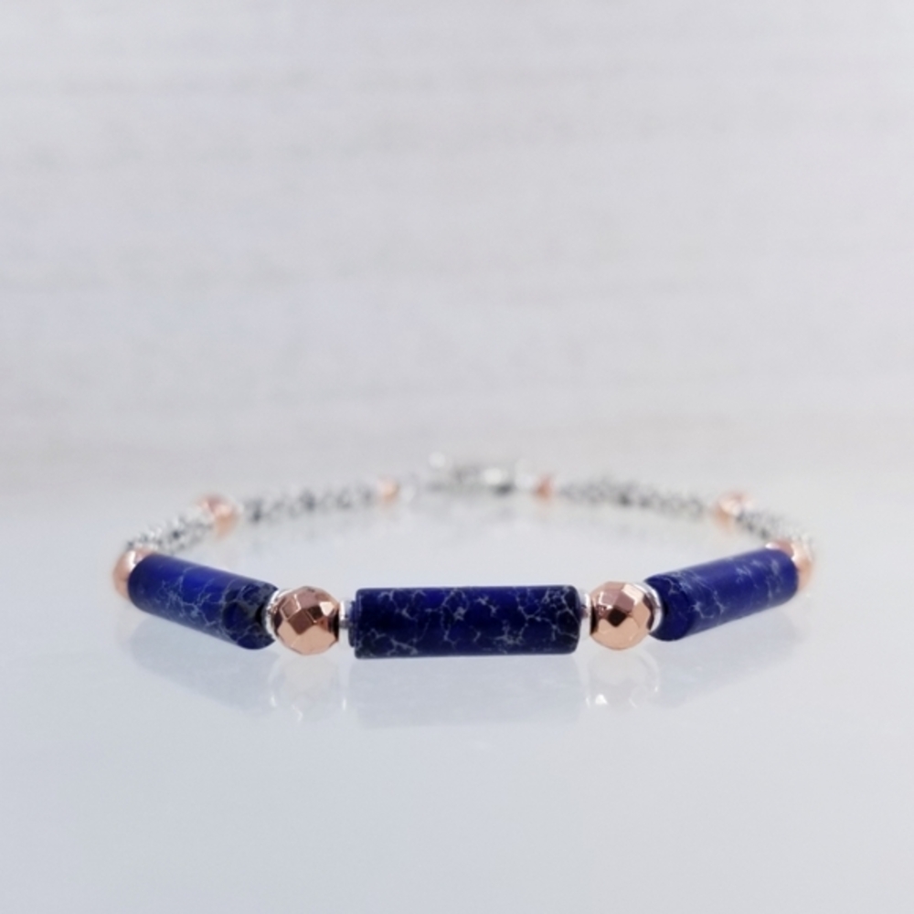 Blue Jasper Beaded Gemstone Toggle Bracelet